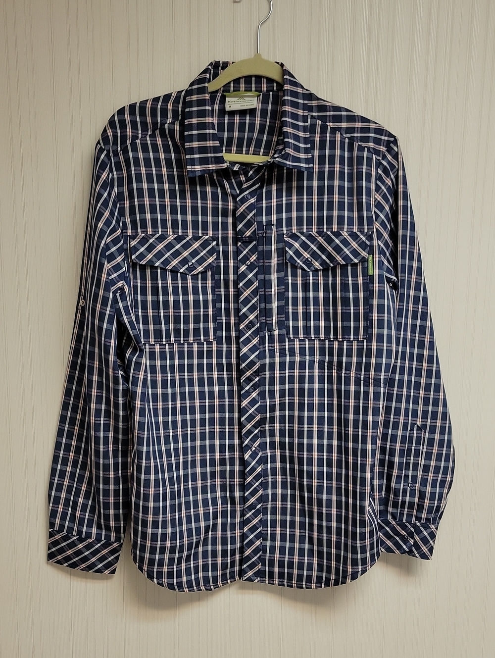 Kathmandu Navy, White & Red Plaid Lightweight Outdoor Hiking Shirt Medium